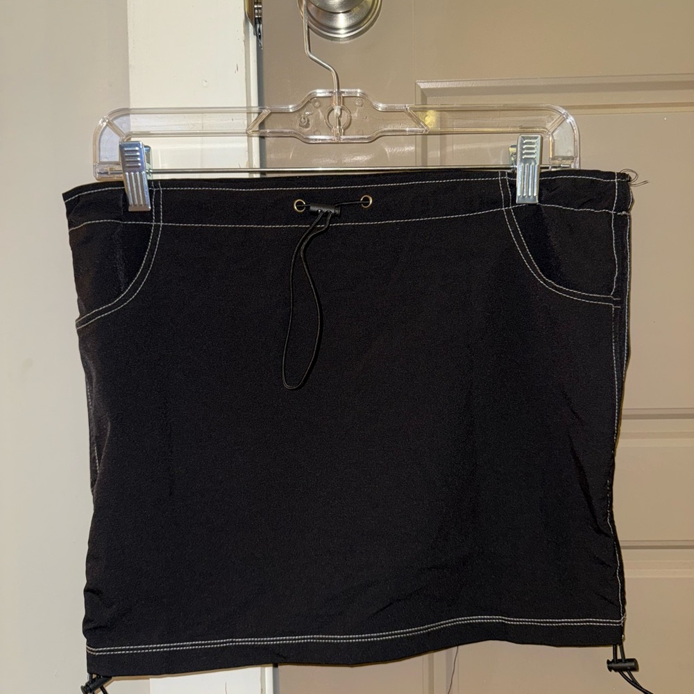 Black Mini Draw String Skirt with White Stitching